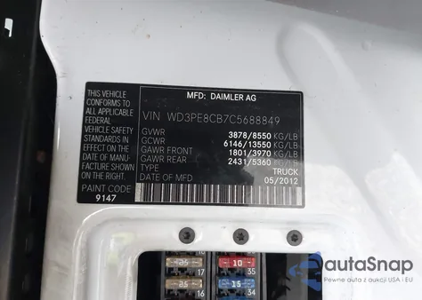 2012 Mercedes-Benz Sprinter 2500 High Roof from USA, damaged, VIN WD3PE8CB7C5688849